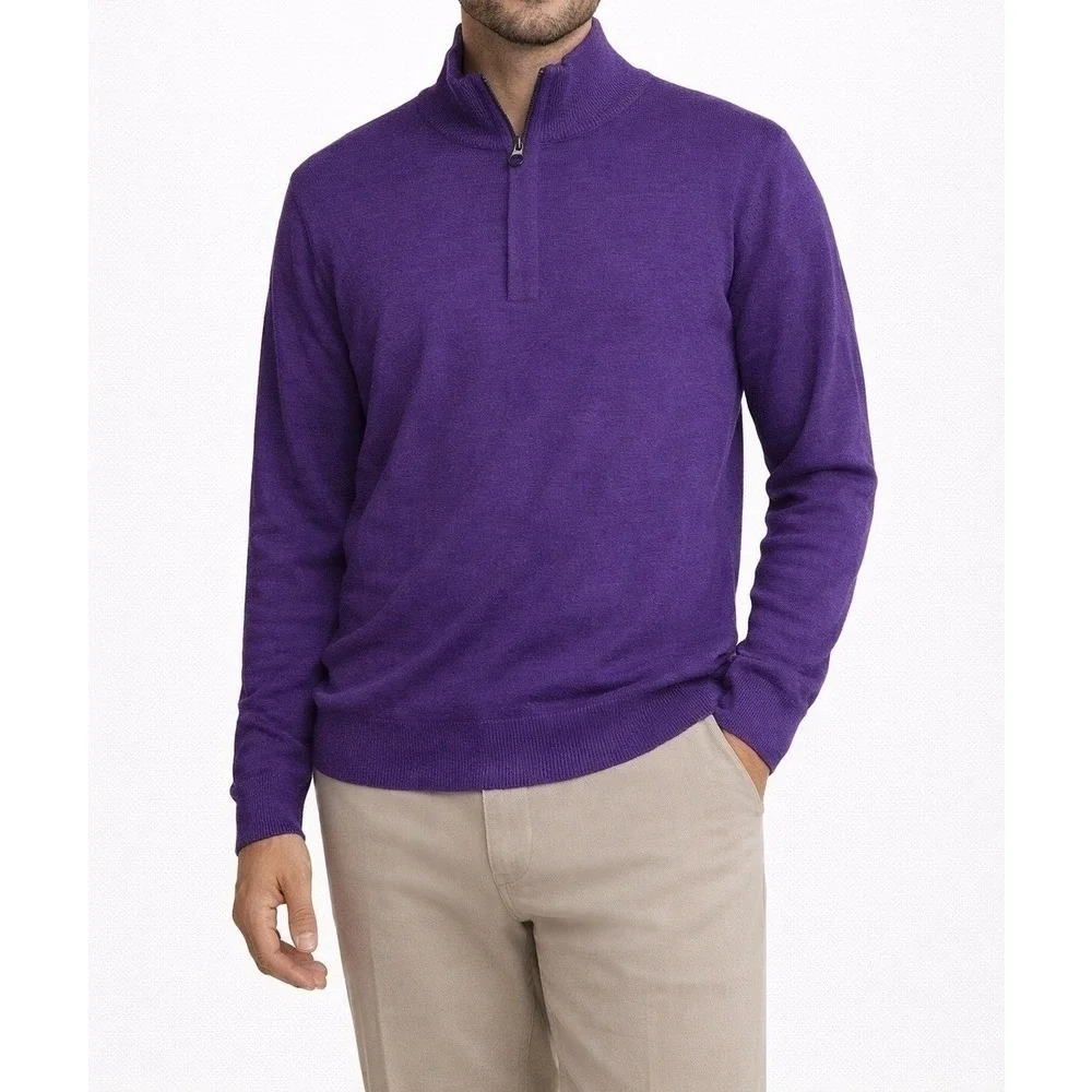 Banana Republic 100% Merino Wool Quarter Zip Sweater Men's Large Purple Pullover